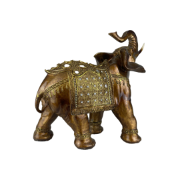 Снимка на Слон дървесен цвят керамичен със златно наметало