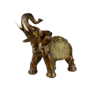 Снимка на Слон дървесен цвят керамичен със златно наметало