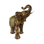 Снимка на Слон дървесен цвят керамичен със златно наметало