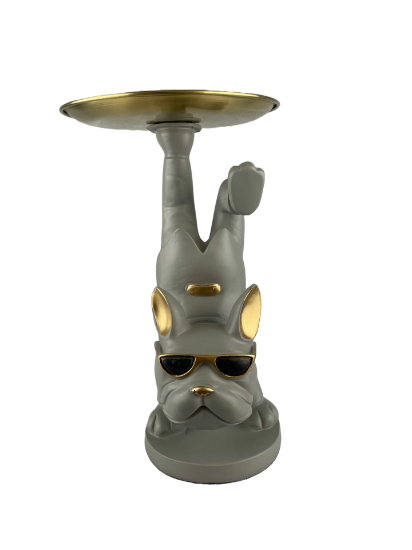 Снимка на Куче жонгльор сиво с метален поднос