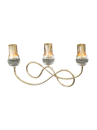 Снимка на Свещник тройка златен метал със стъкло