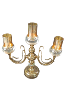 Снимка на Свещник тройка златен с стъклен пръстен метал със стъкло