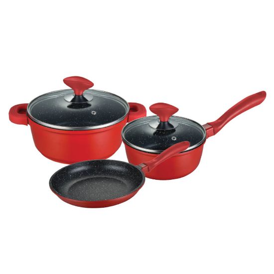 Снимка на Комплект съдове за готвене Muhler Kara MR-5048S NEW 5 части, червени, лят алуминий