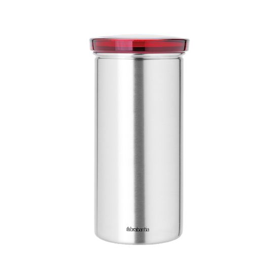 Снимка на Буркан за 18 броя кафе-капсули Brabantia Matt Steel Fingerprint Proof, Red Lid