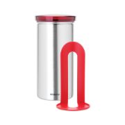 Снимка на Буркан за 18 броя кафе-капсули Brabantia Matt Steel Fingerprint Proof, Red Lid
