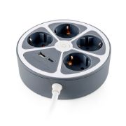 Снимка на Разклонител кръг Muhler с ключ, 4 гн. ,2X USB порта тип А  и C