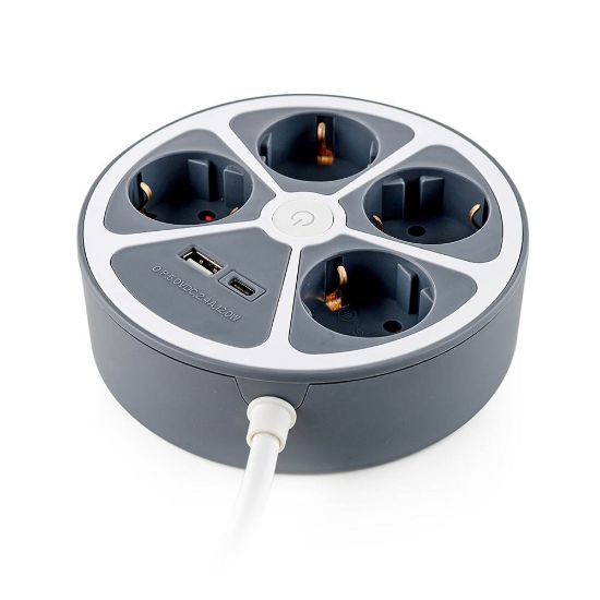 Снимка на Разклонител кръг Muhler с ключ, 4 гн. ,2X USB порта тип А  и C