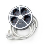 Снимка на Разклонител кръг Muhler с ключ, 4 гн. ,2X USB порта тип А  и C