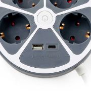 Снимка на Разклонител кръг Muhler с ключ, 4 гн. ,2X USB порта тип А  и C