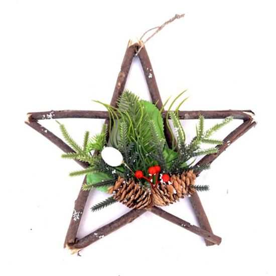 Снимка на Коледна дървена звезда венец 25 см