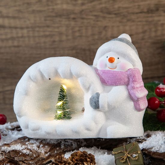 Снимка на Коледна светеща декорация Снежен човек с елха