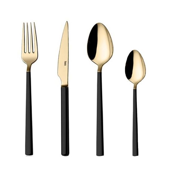 Снимка на Комплект прибори 24 части злато и черно Cubuk HIRA