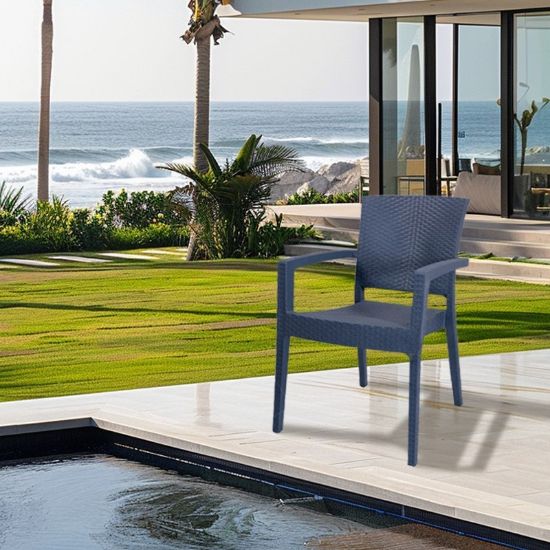 Снимка на Градински стол с подлакътници антрацит Zeugma Rattan MEVSIM