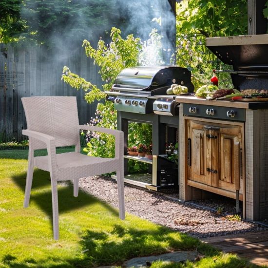 Снимка на Градински стол с подлакътници капучино Zeugma Rattan MEVSIM