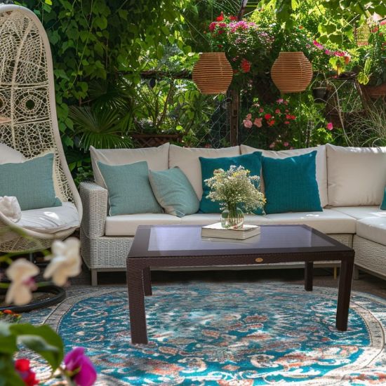 Снимка на Градинска маса със стъкло 90x150 см кафява Zeugma Rattan MEVSIM