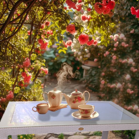 Снимка на Градинска маса със стъкло 90x150 см капучино Zeugma Rattan MEVSIM