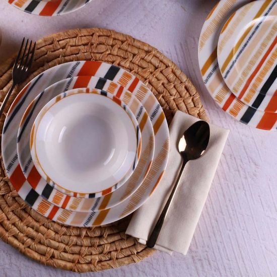 Снимка на Порцеланов сервиз за хранене 24 части Цветни линии TULU PORSELEN