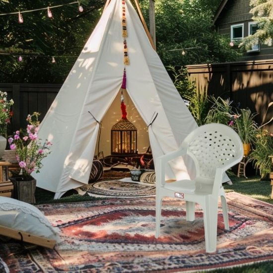 Снимка на Градински стол PVC бял Palmiye MEVSIM