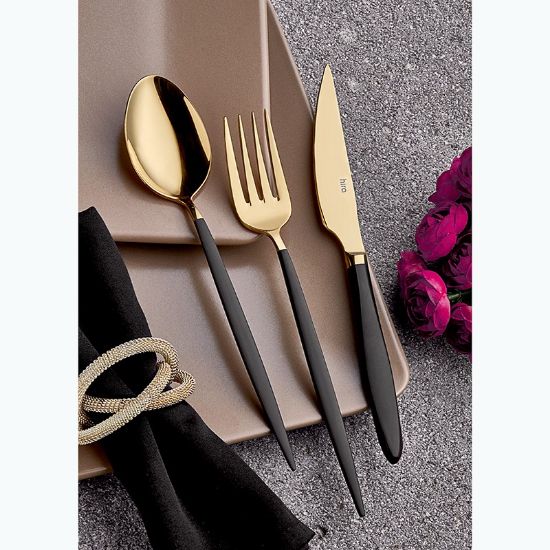 Снимка на Комплект прибори 24 части злато и черно Istanbul HIRA