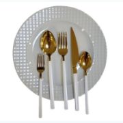 Снимка на Комплект прибори 30 части злато и бяло Cubuk HIRA