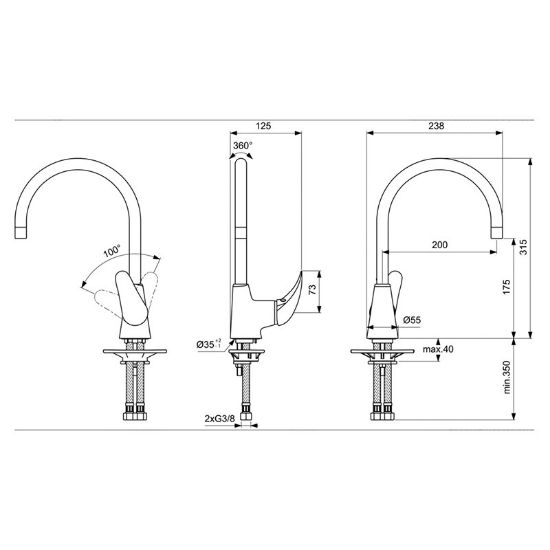 Снимка на Стоящ смесител за кухня с тръбен чучур Orion Vidima
