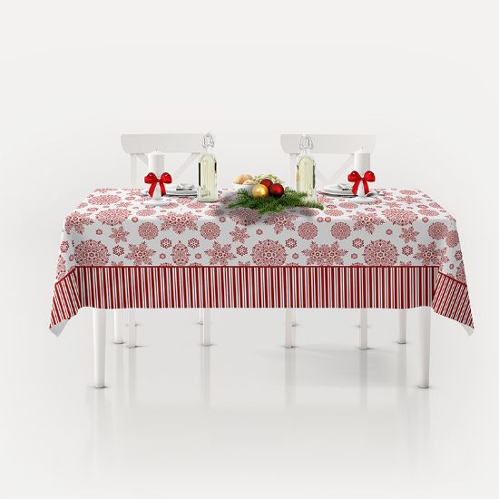 Снимка на Коледна покривка за маса 140х180 - бяло/червена