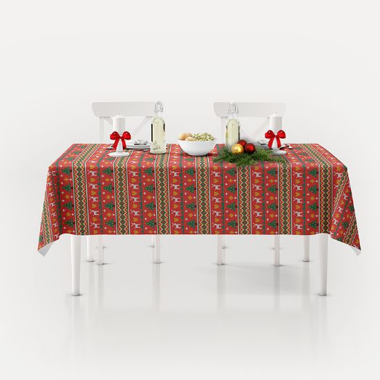 Снимка на Коледна покривка за маса 140х180 - червенo/зелена