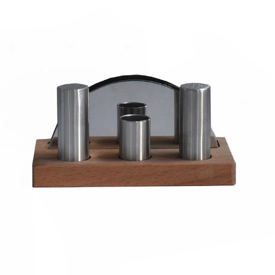 Снимка на Комплект за сол и пипер с дървена поставка А62433 NARIN