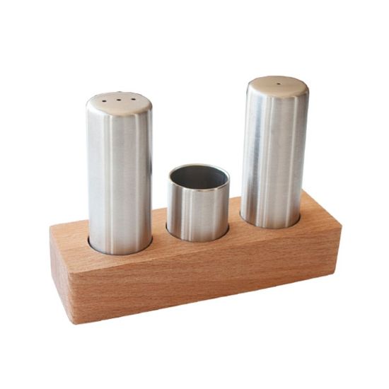 Снимка на Комплект за сол и пипер с дървена поставка A62422 NARIN