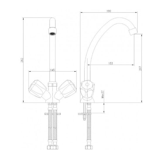 Снимка на Месингов смесител за кухня Дунав, стоящ