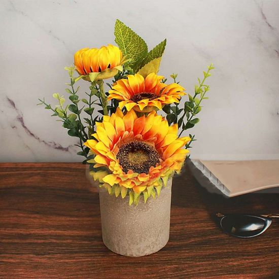 Снимка на Изкуствени слънчогледи в кашпа 10x10x26 см