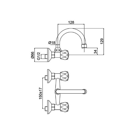 Снимка на Смесител за кухня стенен Mesina FORMA VITA