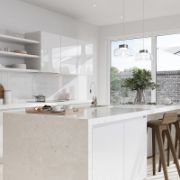 Снимка на Стоящ смесител за кухня с гъвкав PVC бял чучур Zumba FERRO