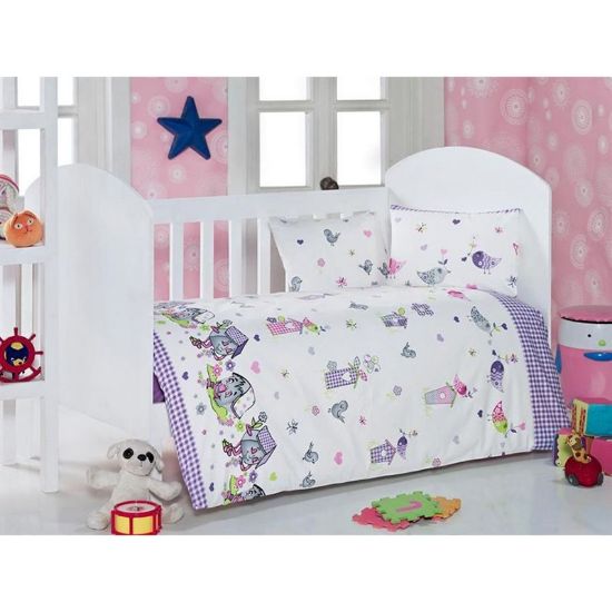 Снимка на Спален комплект за бебе 4 части 100% памук Къщички ZAMBAK