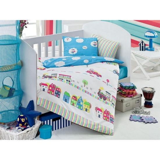 Снимка на Спален комплект за бебе 4 части 100% памук Влакче ZAMBAK