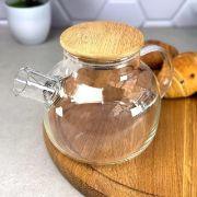Снимка на Стъклен чайник с метална цедка и бамбуков капак 1 л