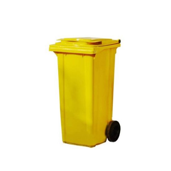 Снимка на Кош за отпадъци с капак и колела 120 л жълт RG