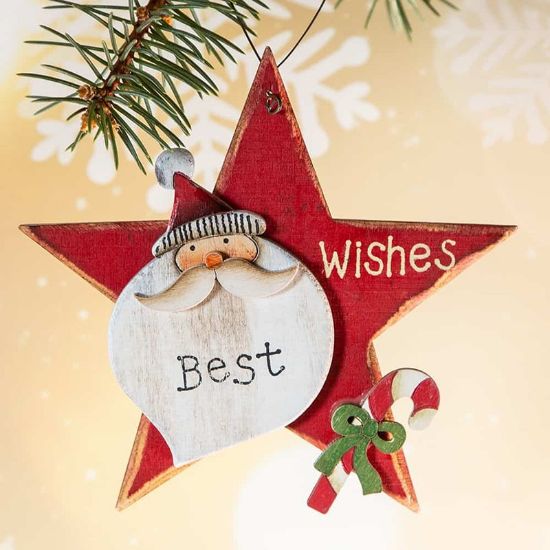 Снимка на Дървена коледна играчка за елха звезда 14x14x1 см