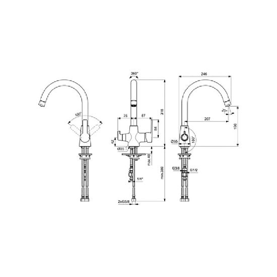 Снимка на Стоящ смесител за кухня с чучур за комбинация с филтър Calista Vidima