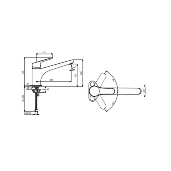 Снимка на Стоящ смесител за кухня с лят чучур Vidima